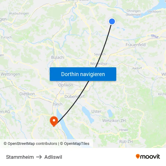 Stammheim to Adliswil map