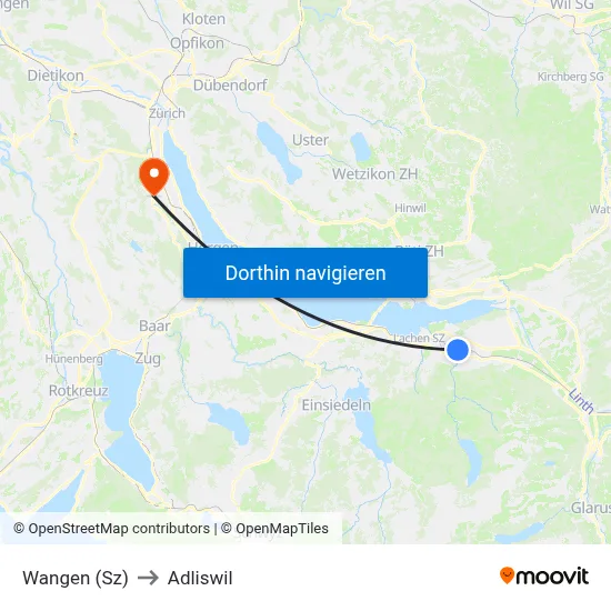 Wangen (Sz) to Adliswil map