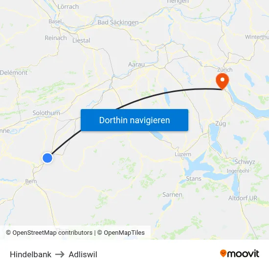 Hindelbank to Adliswil map