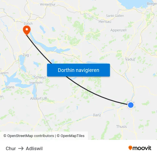 Chur to Adliswil map