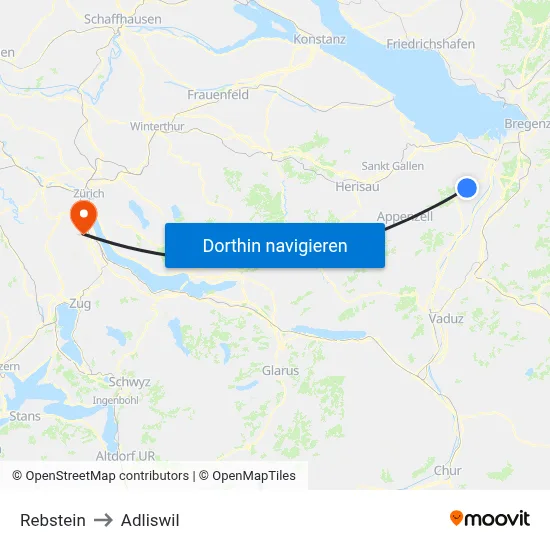 Rebstein to Adliswil map