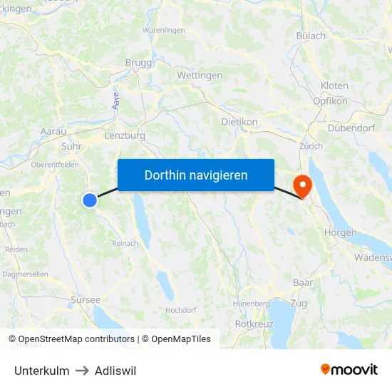 Unterkulm to Adliswil map