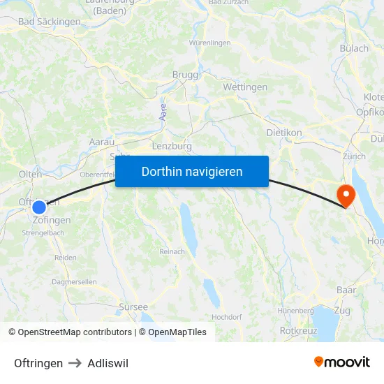 Oftringen to Adliswil map