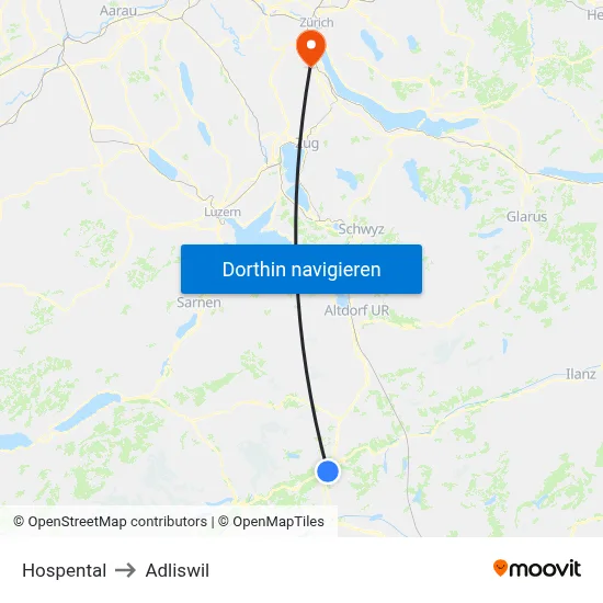 Hospental to Adliswil map