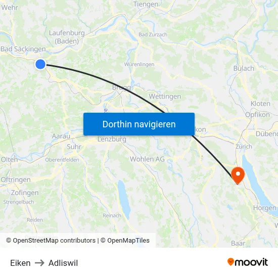 Eiken to Adliswil map