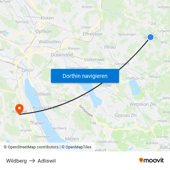 Wildberg to Adliswil map
