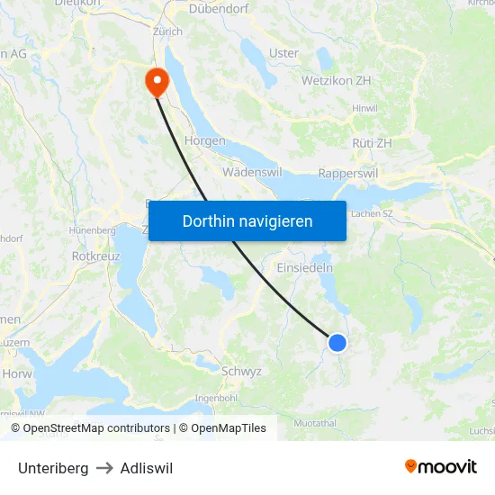 Unteriberg to Adliswil map