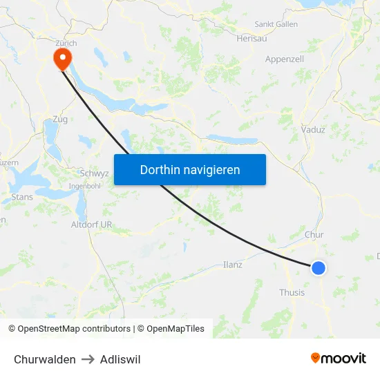 Churwalden to Adliswil map