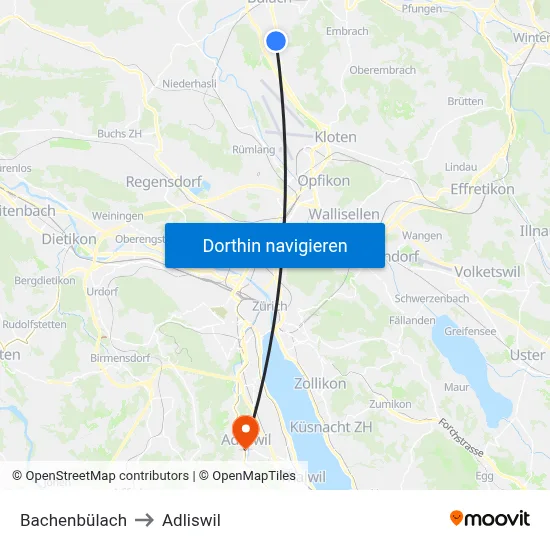 Bachenbülach to Adliswil map