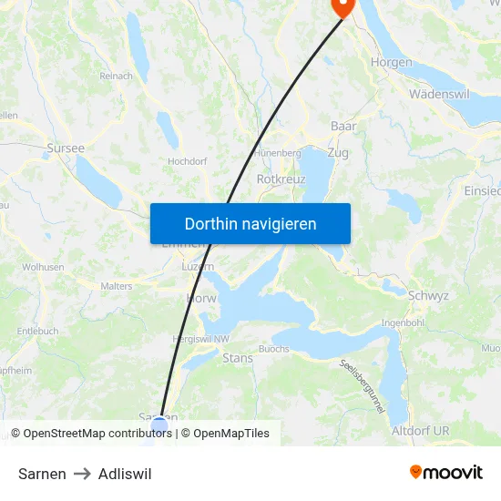 Sarnen to Adliswil map