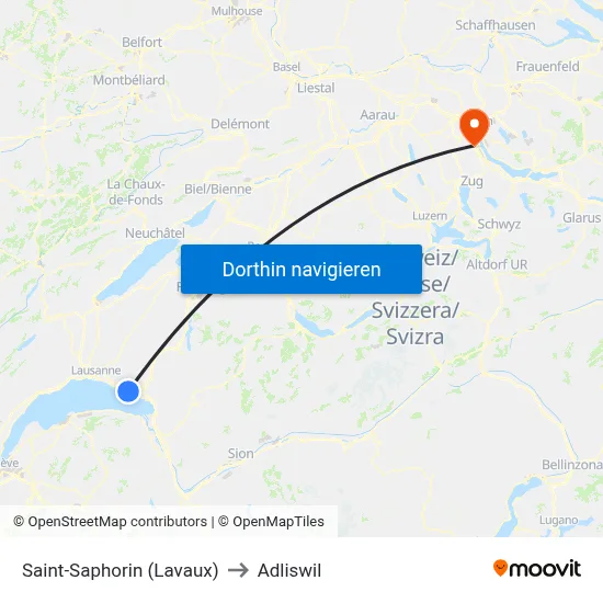 Saint-Saphorin (Lavaux) to Adliswil map