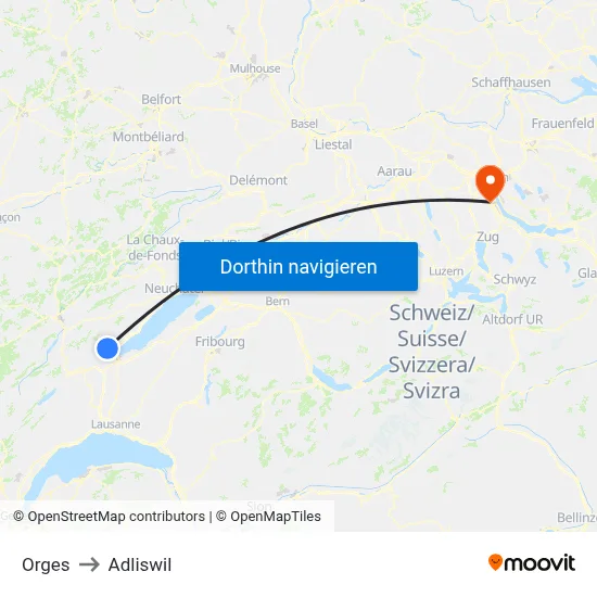 Orges to Adliswil map
