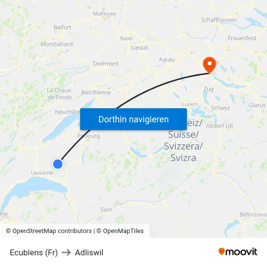 Ecublens (Fr) to Adliswil map