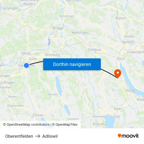 Oberentfelden to Adliswil map