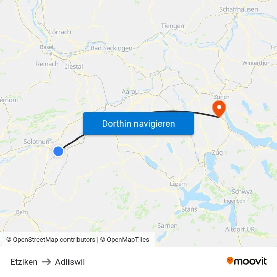 Etziken to Adliswil map