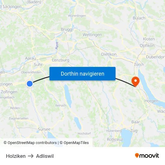 Holziken to Adliswil map