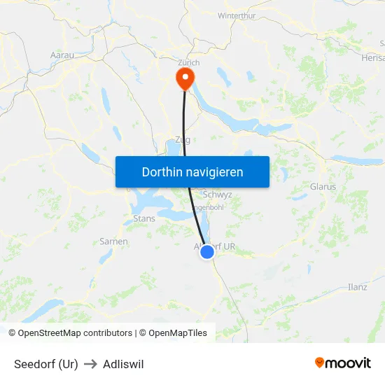 Seedorf (Ur) to Adliswil map