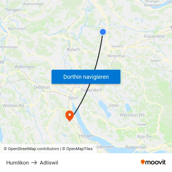 Humlikon to Adliswil map
