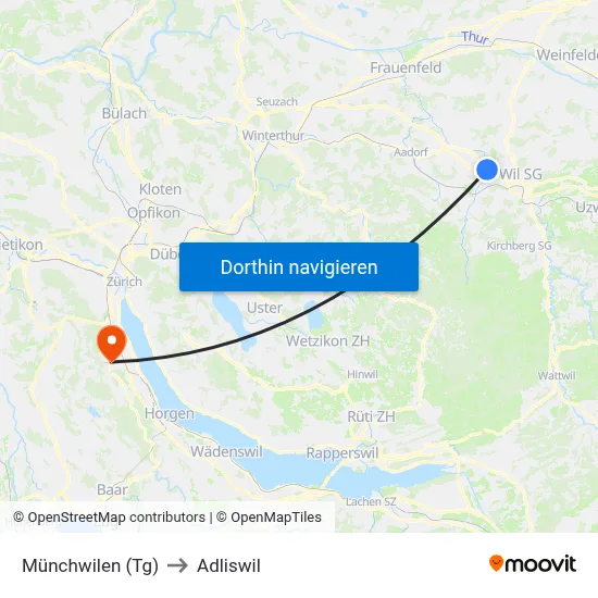 Münchwilen (Tg) to Adliswil map