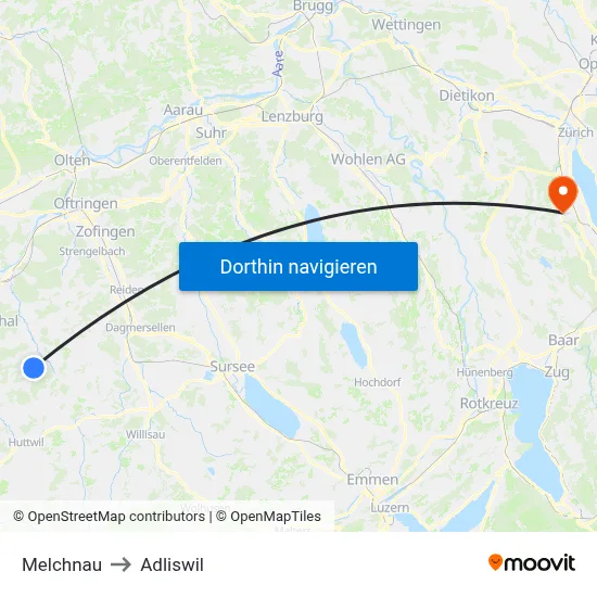 Melchnau to Adliswil map
