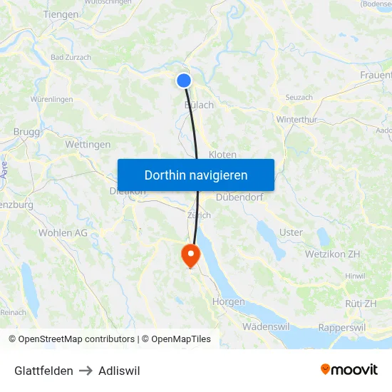 Glattfelden to Adliswil map
