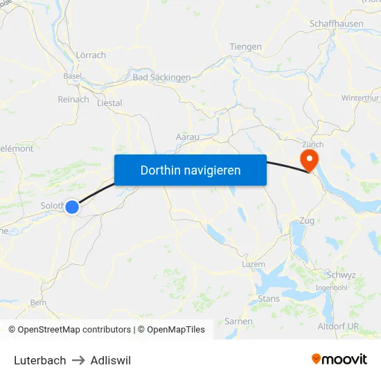 Luterbach to Adliswil map