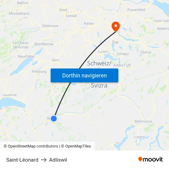 Saint-Léonard to Adliswil map
