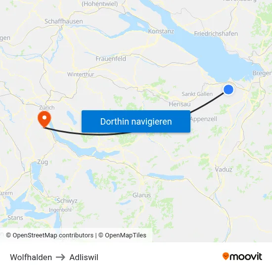 Wolfhalden to Adliswil map