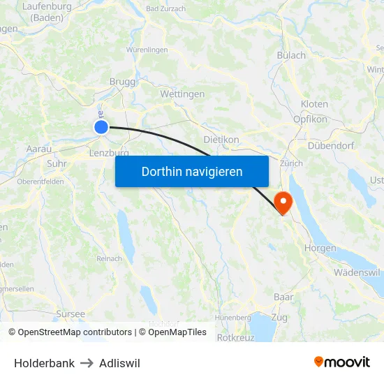 Holderbank to Adliswil map
