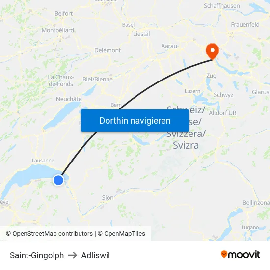 Saint-Gingolph to Adliswil map