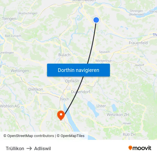 Trüllikon to Adliswil map