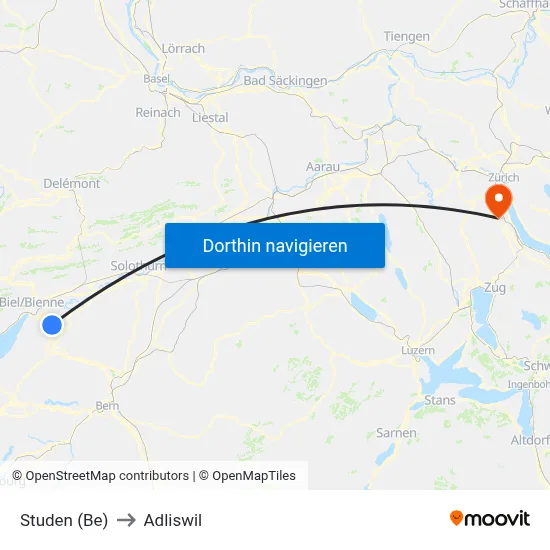Studen (Be) to Adliswil map