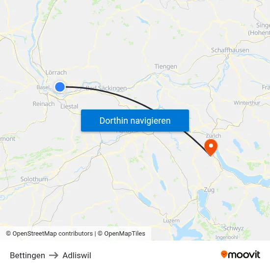 Bettingen to Adliswil map