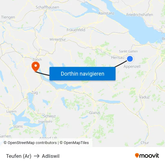 Teufen (Ar) to Adliswil map
