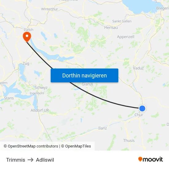 Trimmis to Adliswil map