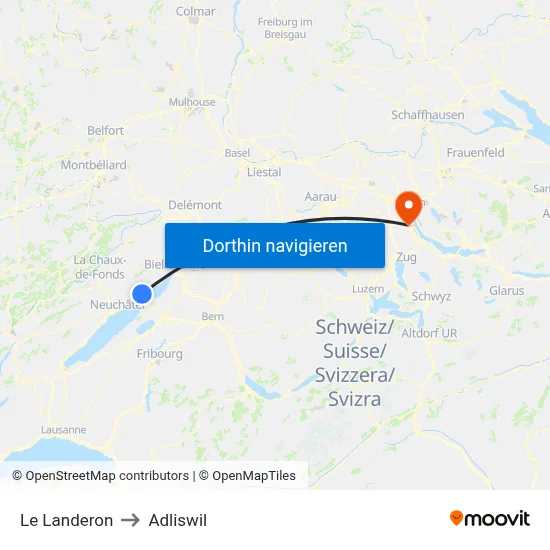 Le Landeron to Adliswil map