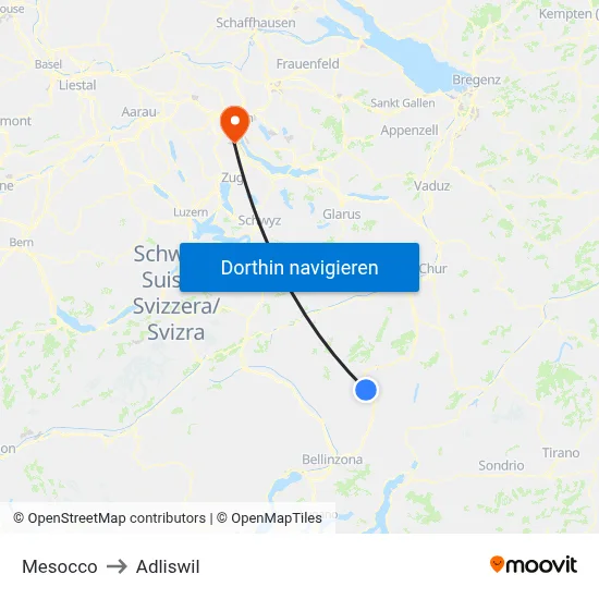 Mesocco to Adliswil map