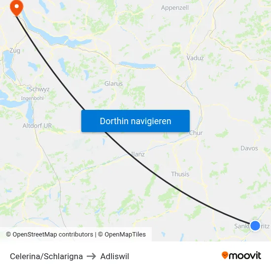 Celerina/Schlarigna to Adliswil map