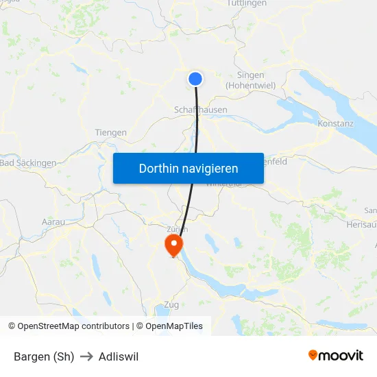 Bargen (Sh) to Adliswil map