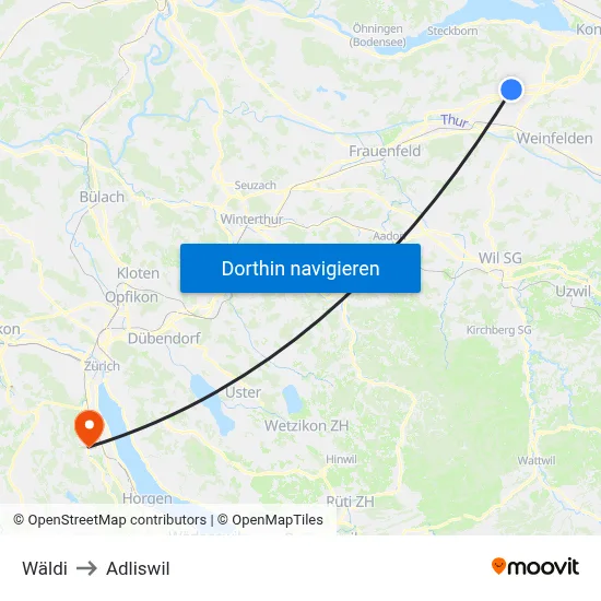 Wäldi to Adliswil map