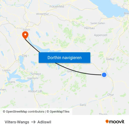 Vilters-Wangs to Adliswil map