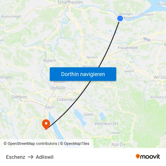 Eschenz to Adliswil map