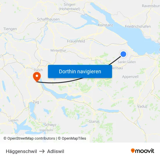 Häggenschwil to Adliswil map