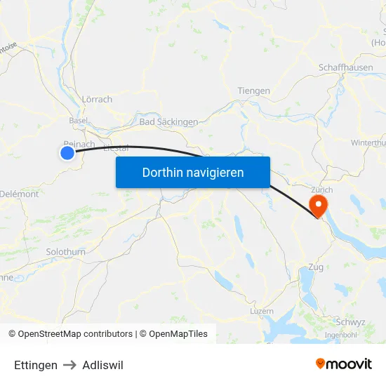 Ettingen to Adliswil map