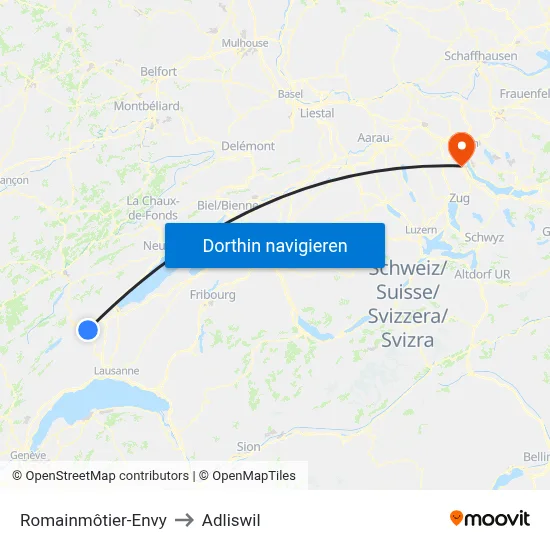 Romainmôtier-Envy to Adliswil map
