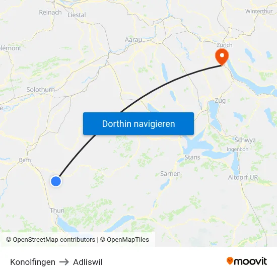 Konolfingen to Adliswil map