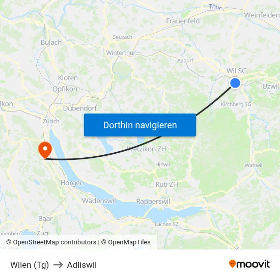 Wilen (Tg) to Adliswil map