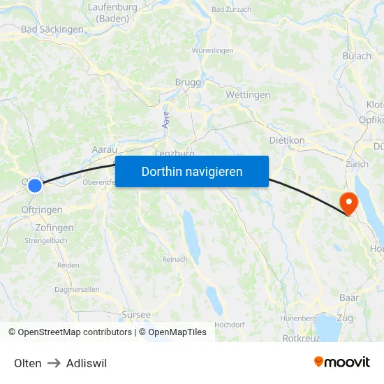 Olten to Adliswil map