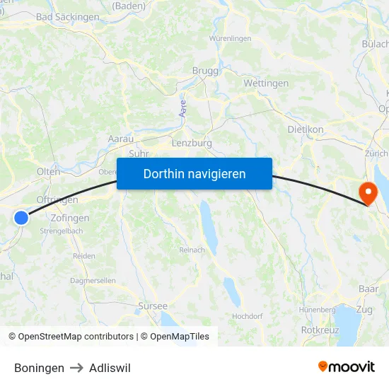 Boningen to Adliswil map