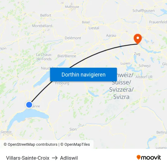Villars-Sainte-Croix to Adliswil map